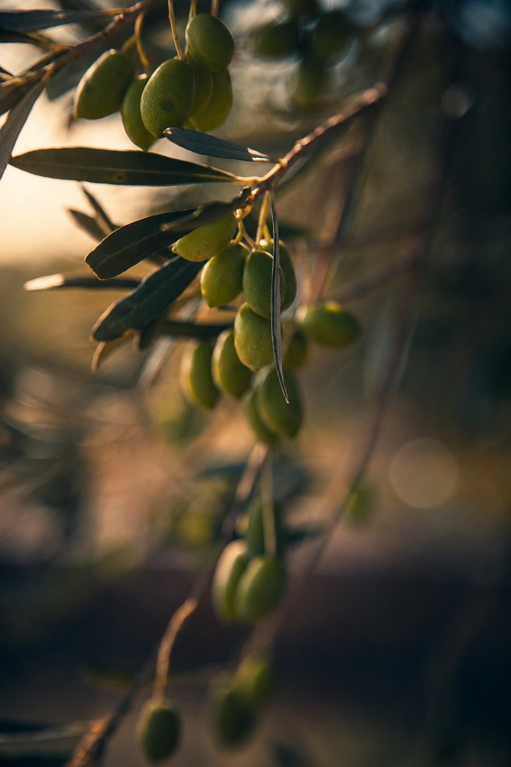 Fresh olives on a sunlit branch